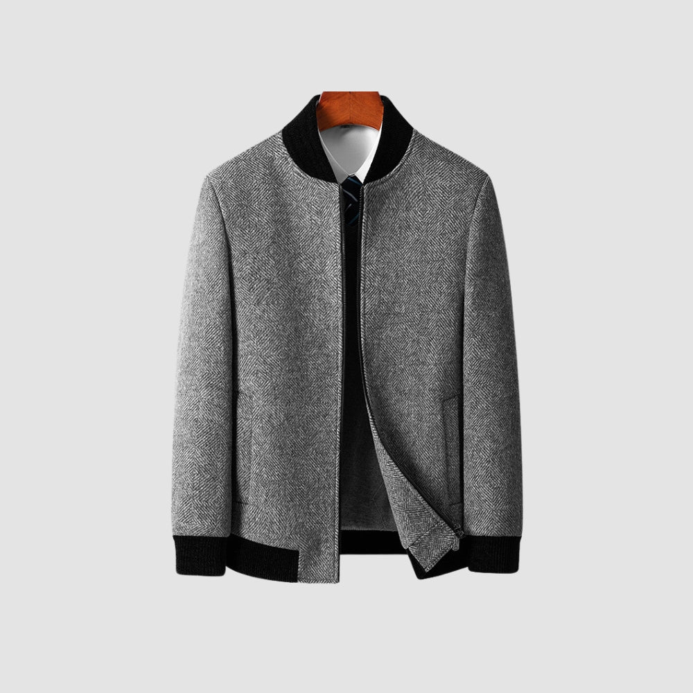 Burlane Stand Collar Zipper Woolen Jacket
