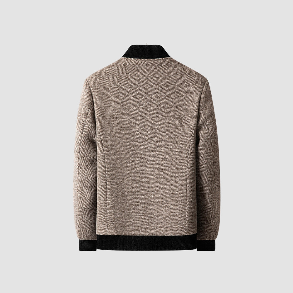 Burlane Stand Collar Zipper Woolen Jacket