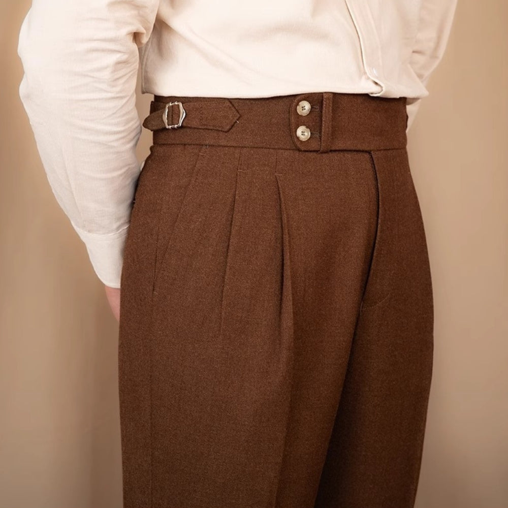 Burlane Adjustable Buckle High Waist Straight Suit Pants