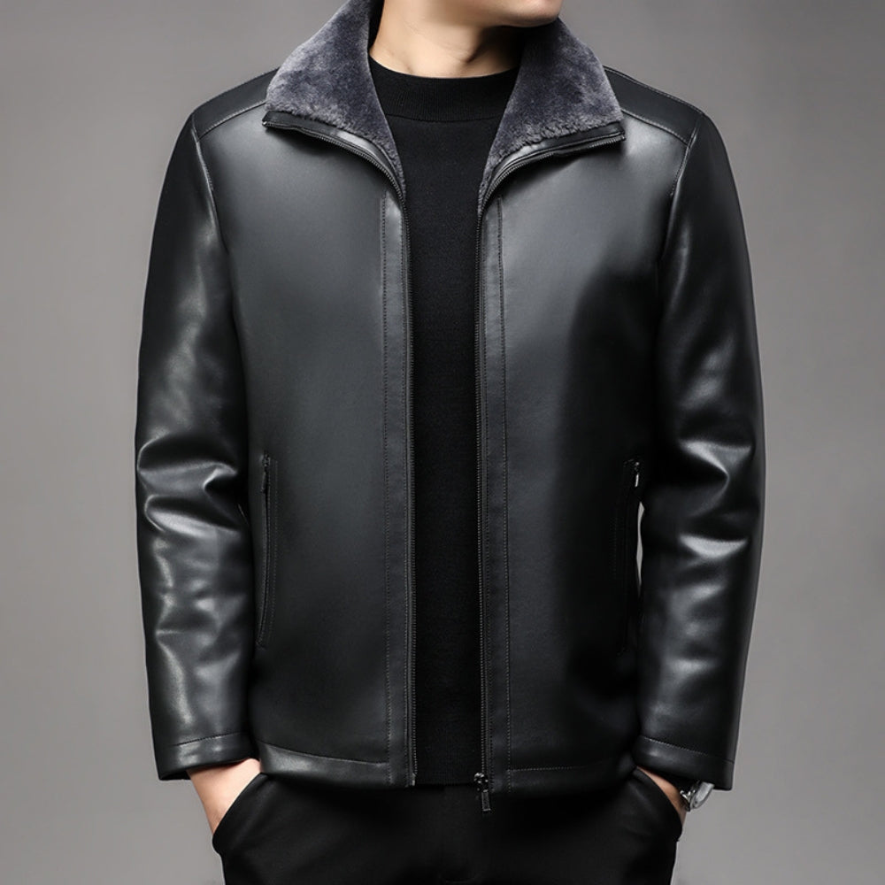 Burlane Thickened Fur Collar Leather Jacket