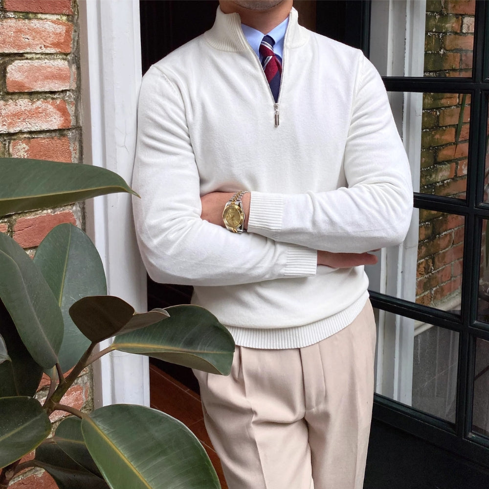 Burlane Stand Collar Half-Zipper Knitted Sweater