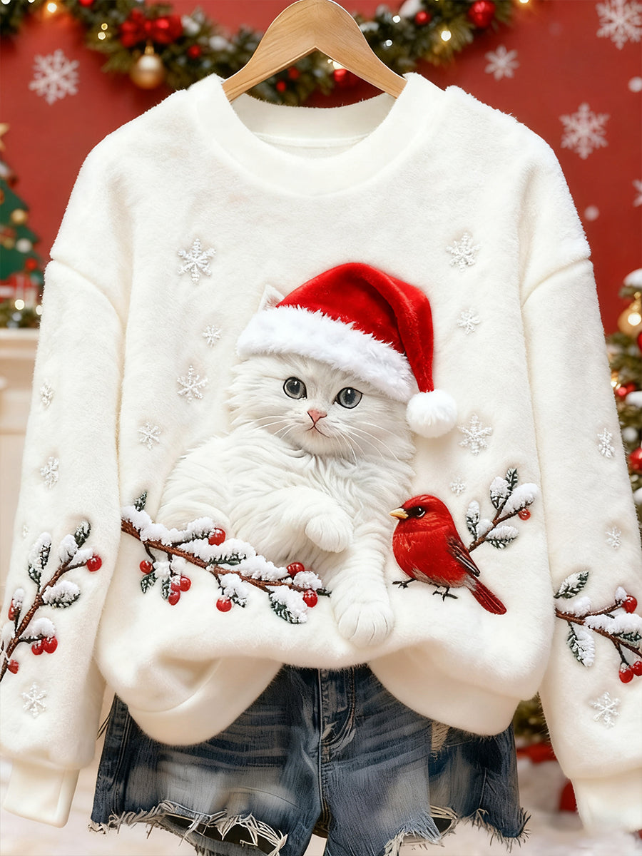TINSEL | SWEET CHRISTMAS CAT ART PRINT CASUAL FLANNEL SWEATSHIRT