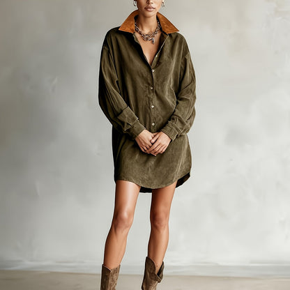 CHLOELAIN | SOLID COLOR COLLAR LONG SLEEVE MINI DRESS