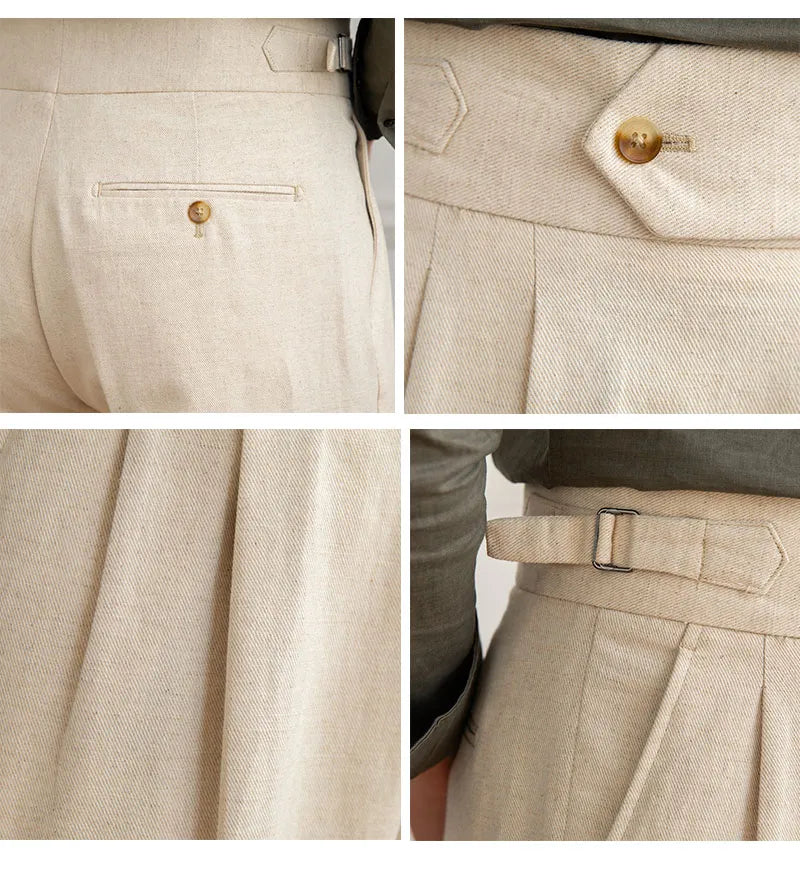 Burlane High Waist Cotton And Linen Pants