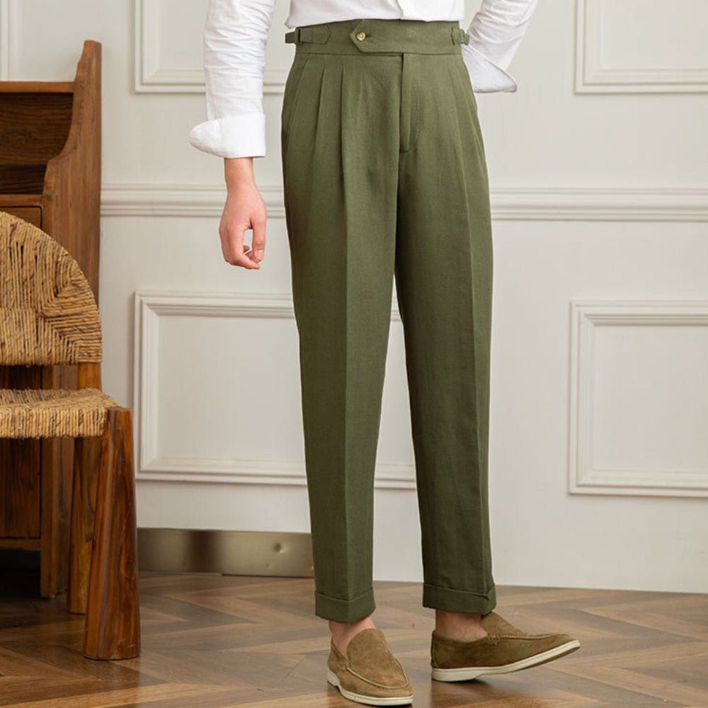 Burlane High Waist Cotton And Linen Pants