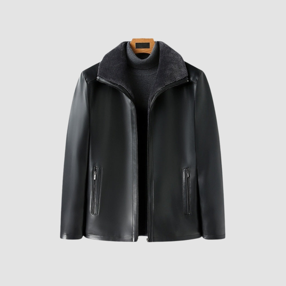 Burlane Thickened Fur Collar Leather Jacket