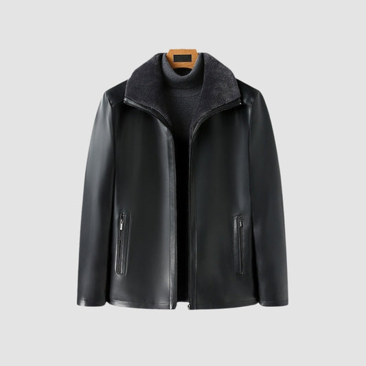 Burlane Thickened Fur Collar Leather Jacket