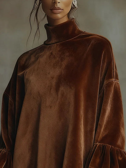 LILY VELVET MINI DRESS WITH LEOPARD PRINT, RUFFLED CUFFS AND HEM