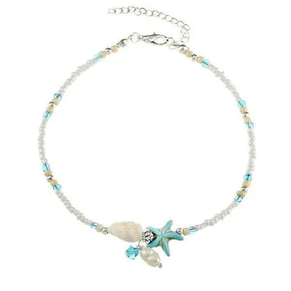 STAR & SHELL ANKLET WITH NATURAL STONES