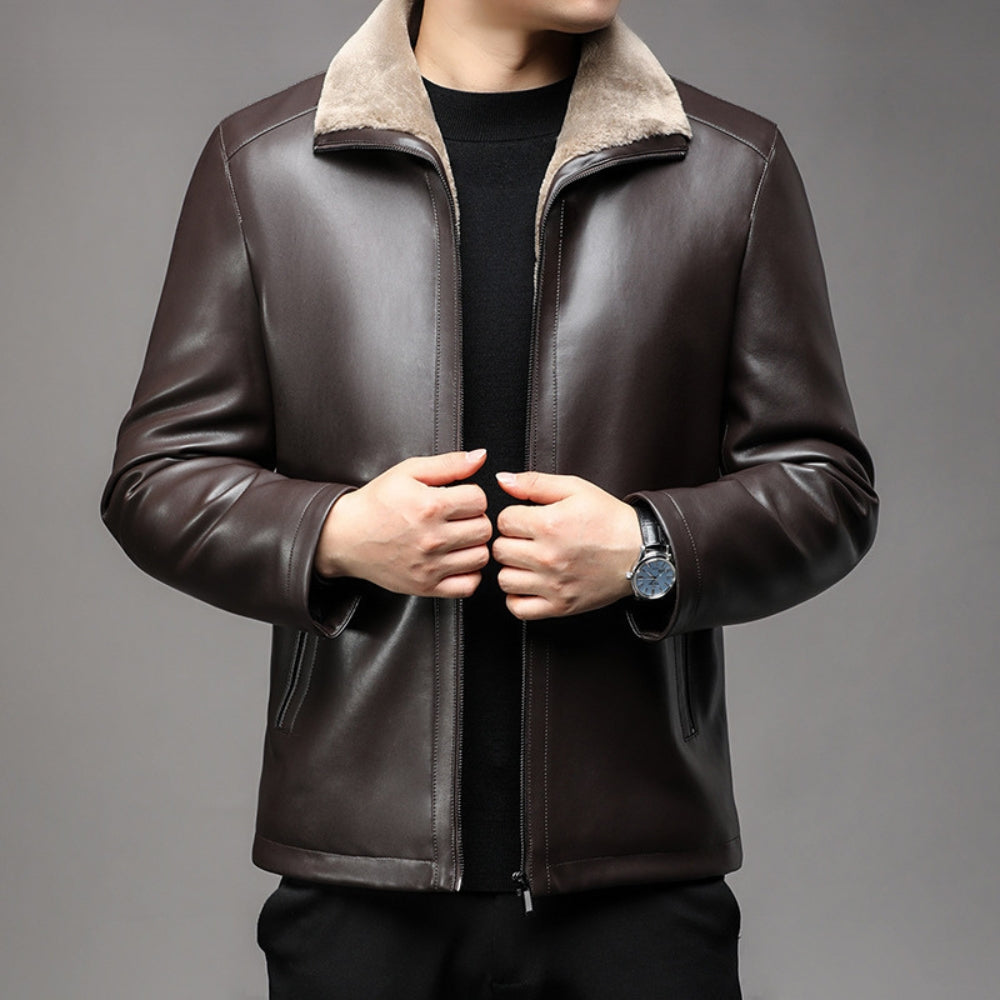 Burlane Thickened Fur Collar Leather Jacket
