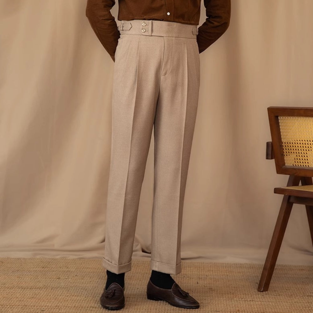 Burlane Adjustable Buckle High Waist Straight Suit Pants