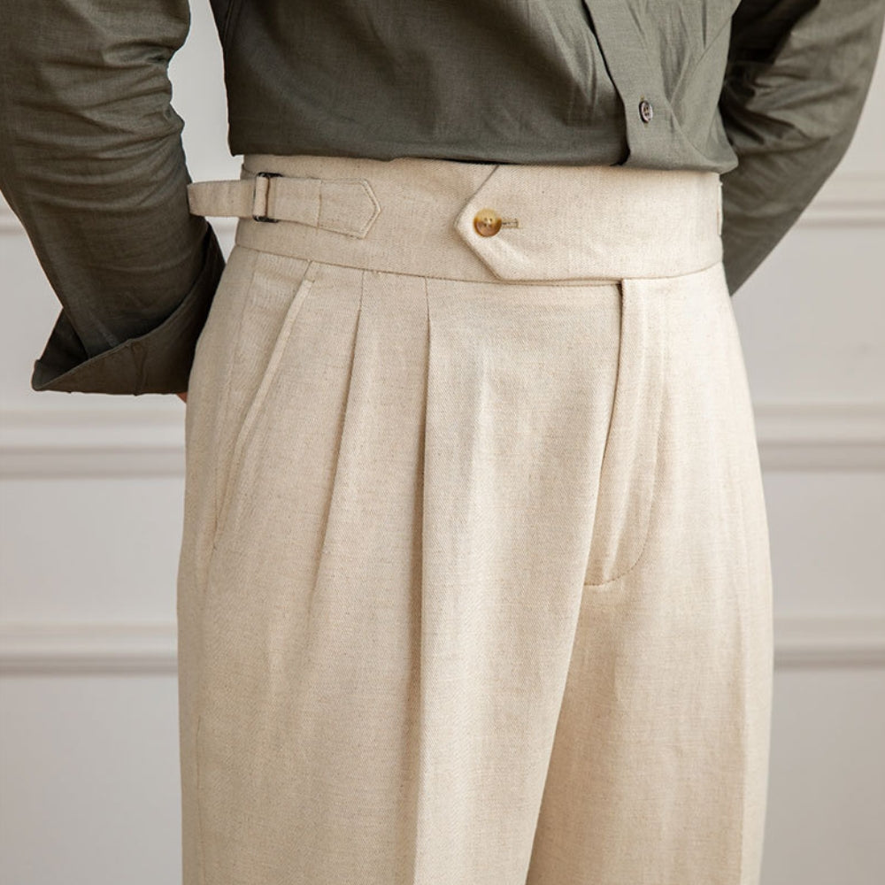 Burlane High Waist Cotton And Linen Pants