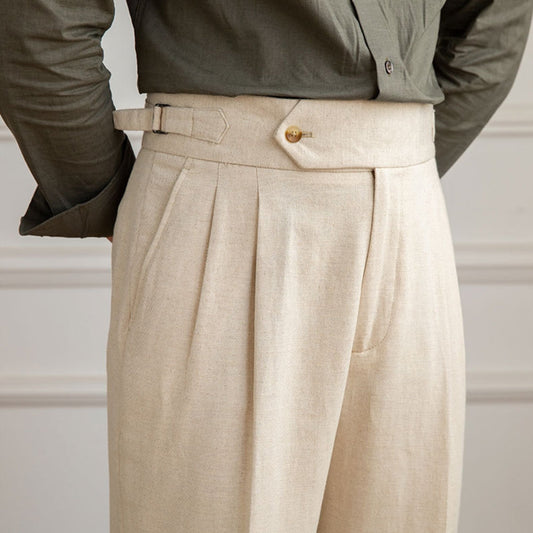 Burlane High Waist Cotton And Linen Pants