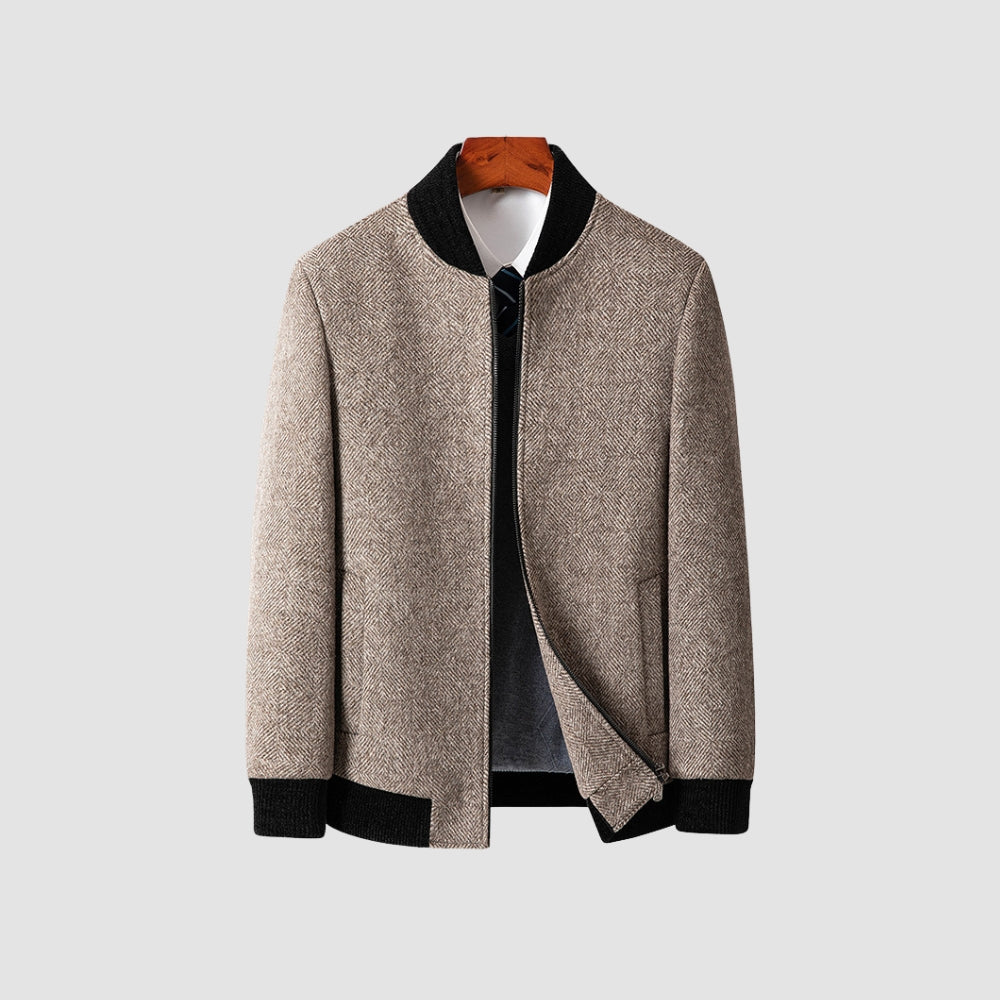 Burlane Stand Collar Zipper Woolen Jacket