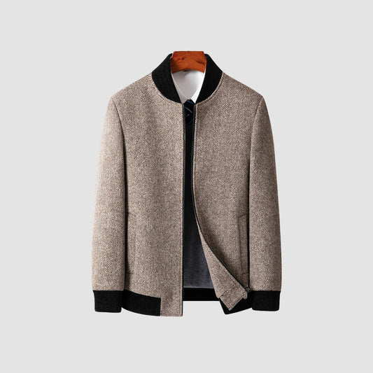 Burlane Stand Collar Zipper Woolen Jacket
