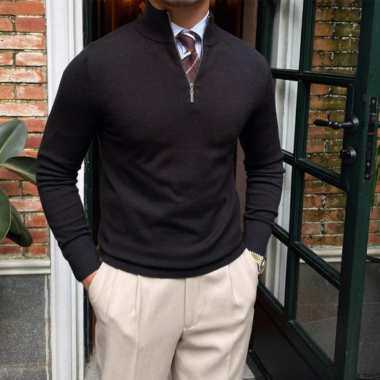 Burlane Stand Collar Half-Zipper Knitted Sweater