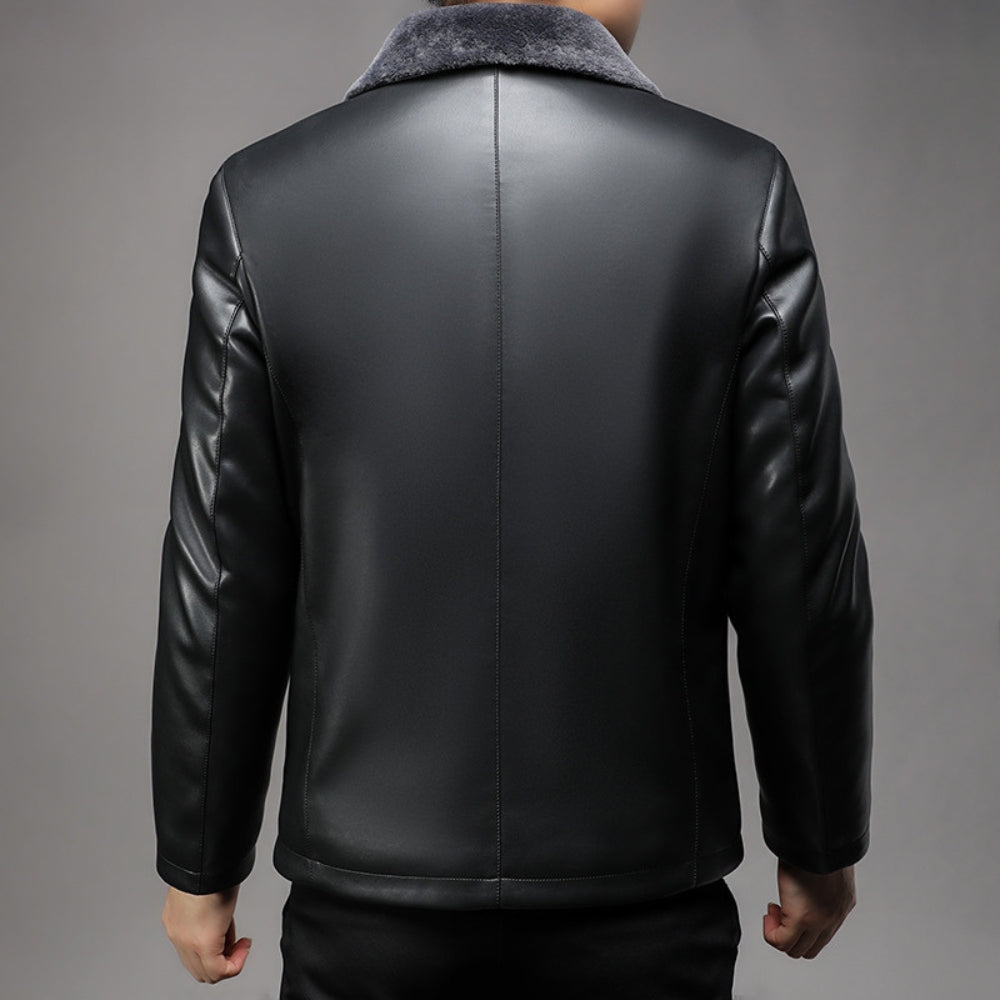 Burlane Thickened Fur Collar Leather Jacket