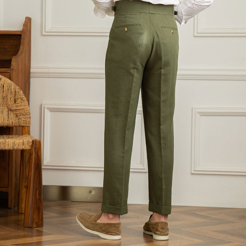 Burlane High Waist Cotton And Linen Pants