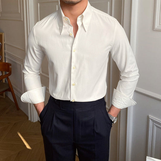 Burlane Large Pointed Casual Slim-Fit Shirt