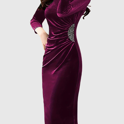 LILLO | VELVET SLIT RUCHED DRESS