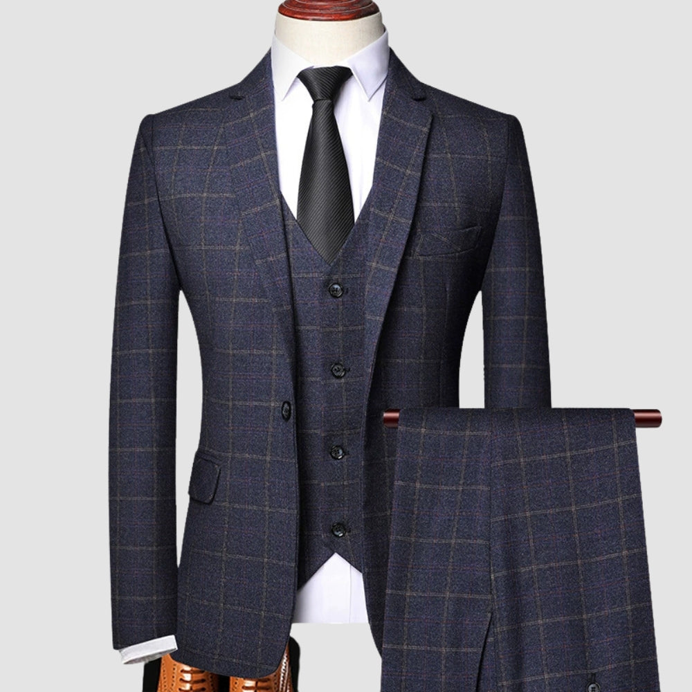 Burlane Classic Three-Piece Plaid Suit