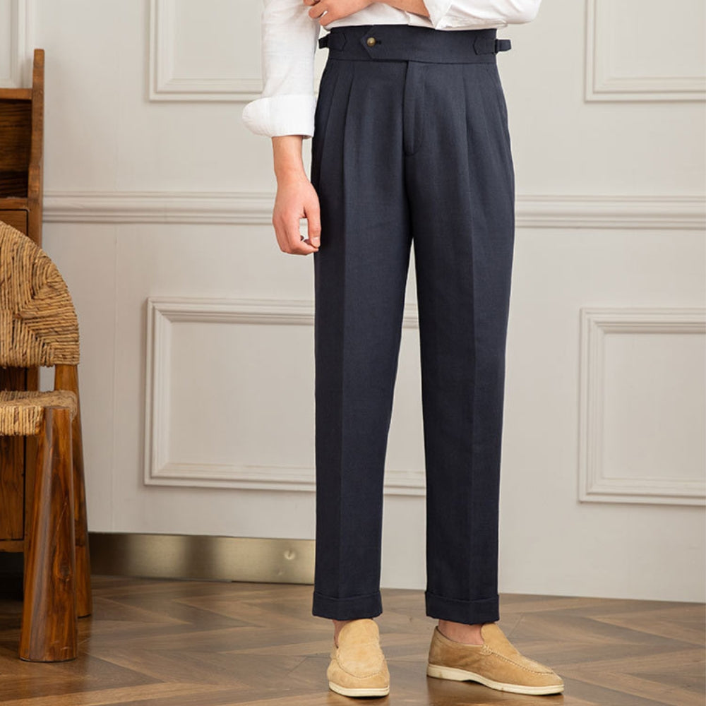 Burlane High Waist Cotton And Linen Pants