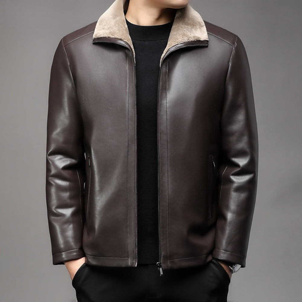 Burlane Thickened Fur Collar Leather Jacket