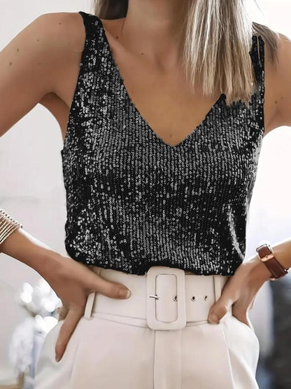 LUCIE | SPARKLING SEQUIN V NECK TOP FOR EVENING GLAM