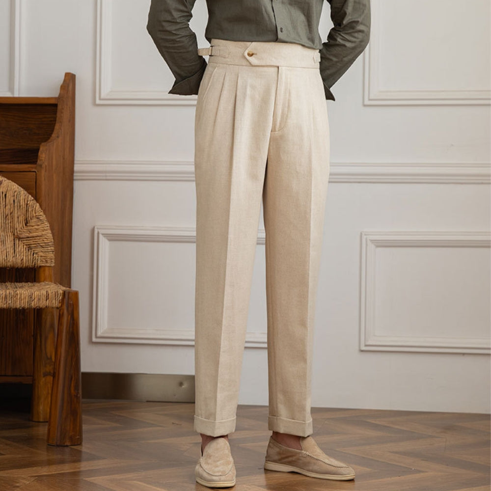 Burlane High Waist Cotton And Linen Pants