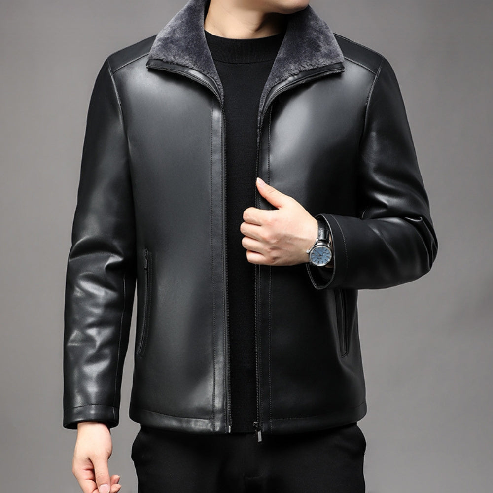 Burlane Thickened Fur Collar Leather Jacket