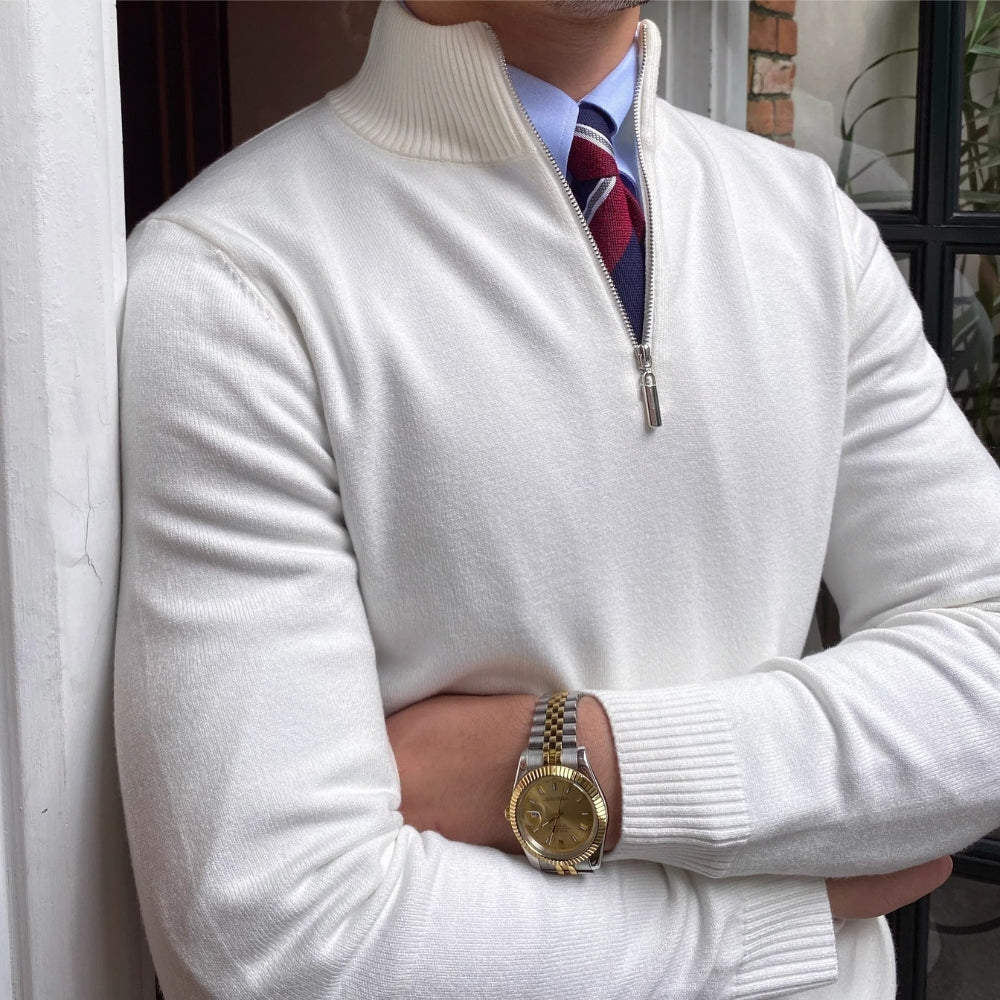 Burlane Stand Collar Half-Zipper Knitted Sweater