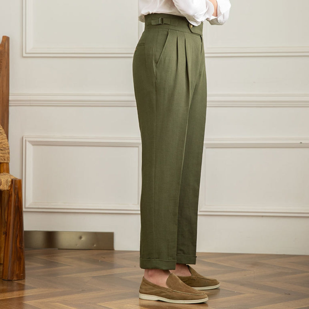 Burlane High Waist Cotton And Linen Pants