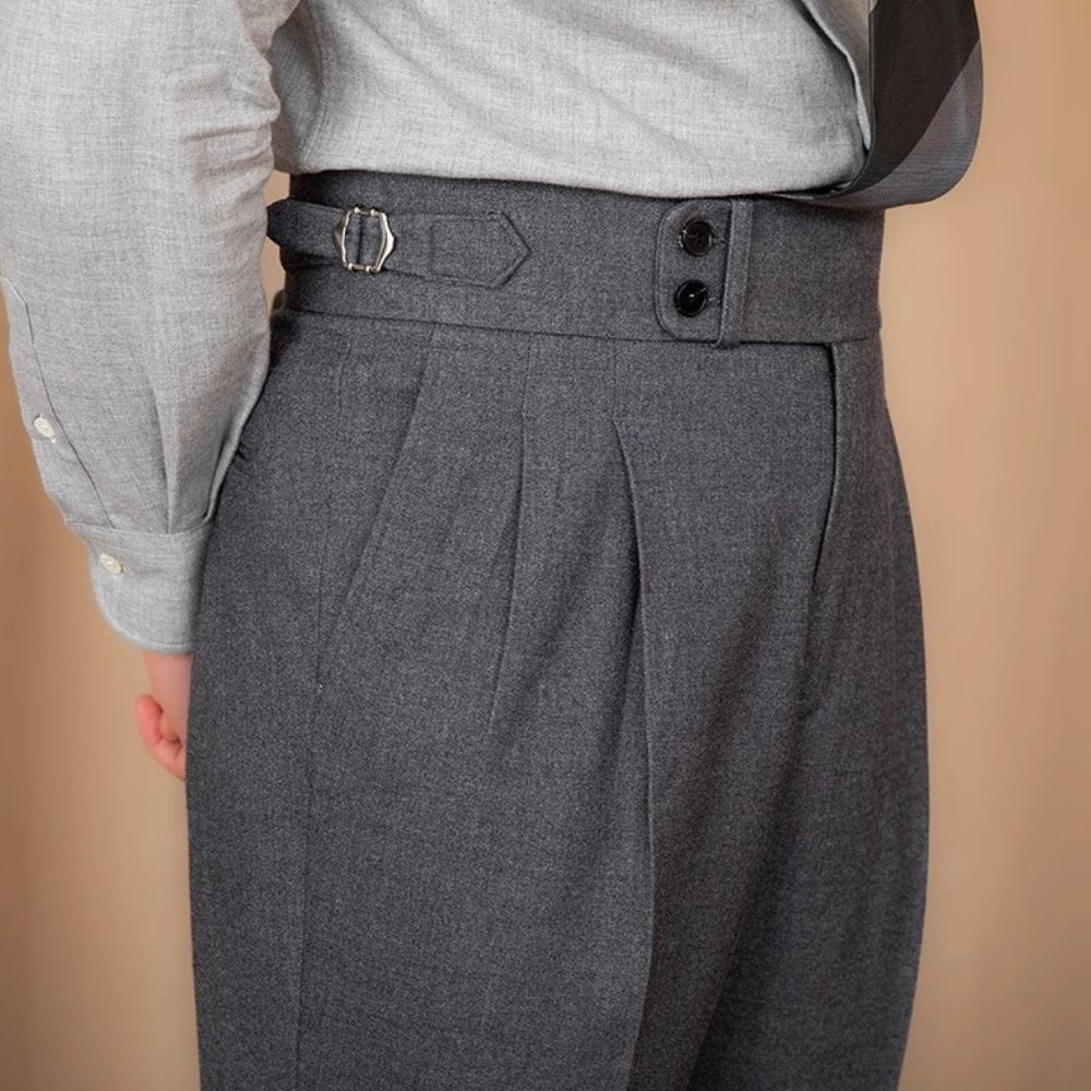 Burlane Adjustable Buckle High Waist Straight Suit Pants