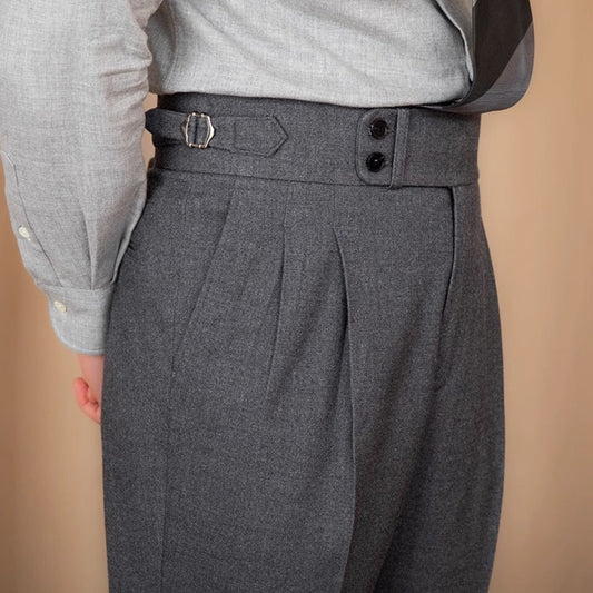 Burlane Adjustable Buckle High Waist Straight Suit Pants