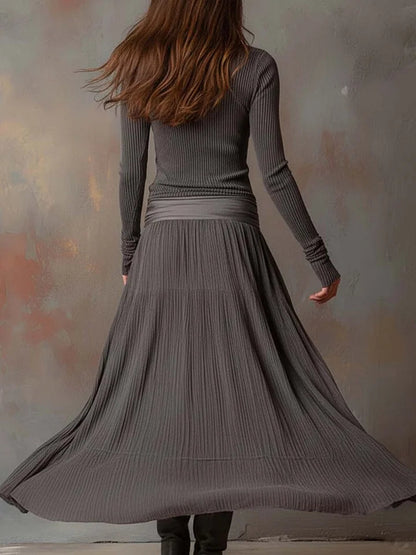 ADELAIDE RETRO GREY RIBBED STRETCH SLIM-FIT SET