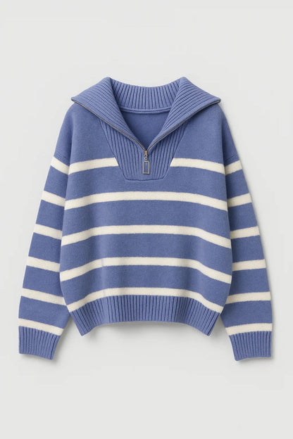 KAIRIS | ZIP-COLLAR STRIPED KNIT SWEATER