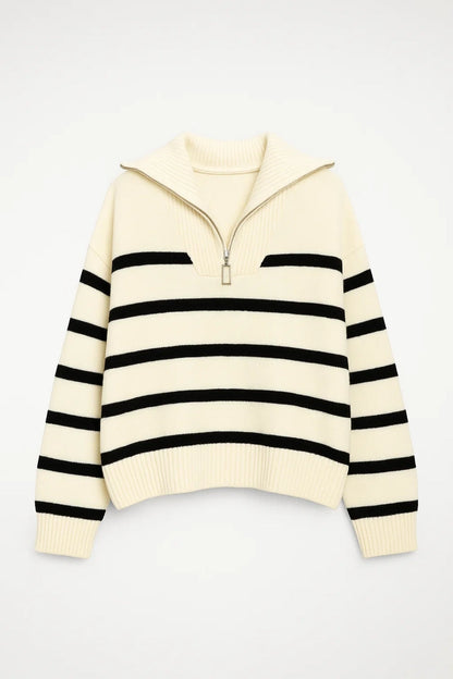 KAIRIS | ZIP-COLLAR STRIPED KNIT SWEATER