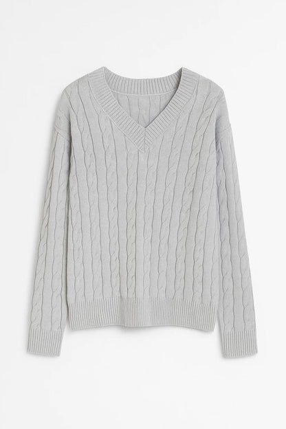 SUNNIVA | V-NECK CABLE-KNIT SWEATER