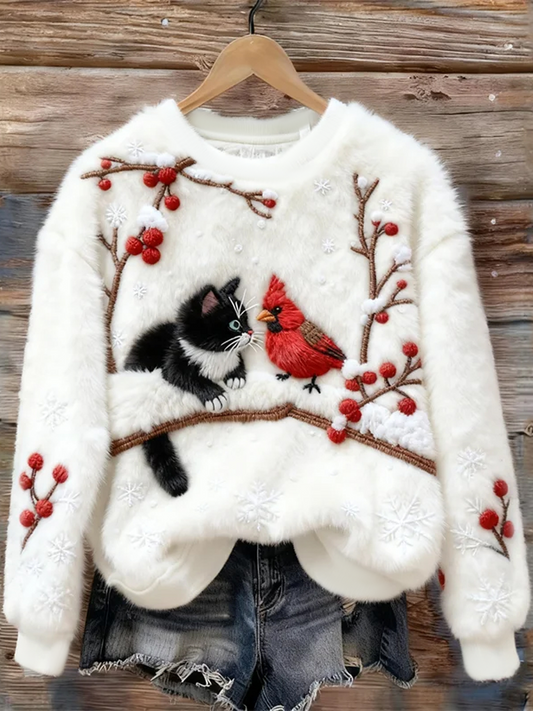 MISTLETOE | SWEET CHRISTMAS CAT ART PRINT FLANNEL SWEATSHIRT