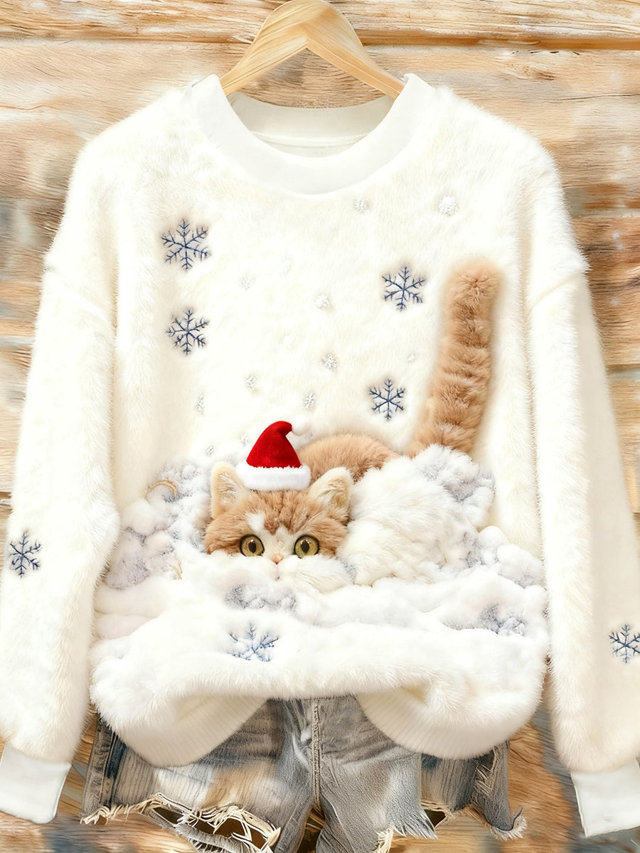 BLITZEN | SWEET CHRISTMAS CAT ART PRINT CASUAL FLANNEL SWEATSHIRT