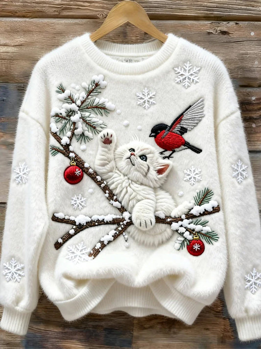 SPRUCE | SWEET CHRISTMAS CAT ART PRINT FLANNEL SWEATSHIRT