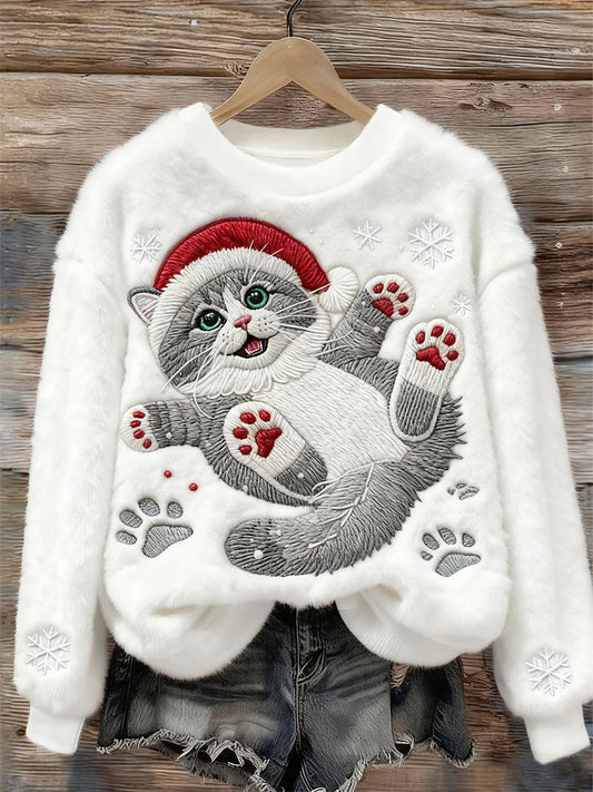 TINSEL | SWEET CHRISTMAS CAT ART PRINT CASUAL FLANNEL SWEATSHIRT
