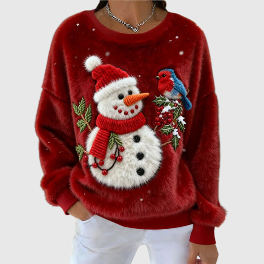 BRAMBLE | CHRISTMAS SNOWMAN AND BIRD ART FLANNEL HOODIE
