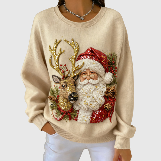 YULE | VINTAGE SANTA REINDEER CASUAL CREWNECK PULLOVER