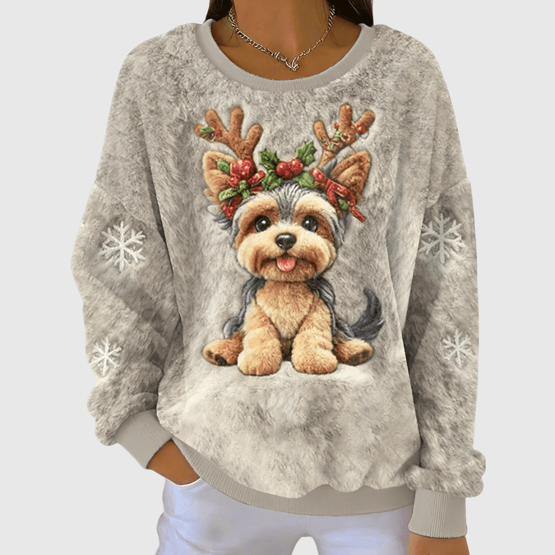 PEPPERMINT | SWEET CHRISTMAS DOG ART PRINT CASUAL FLANNEL SWEATER