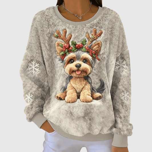 PEPPERMINT | SWEET CHRISTMAS DOG ART PRINT CASUAL FLANNEL SWEATER