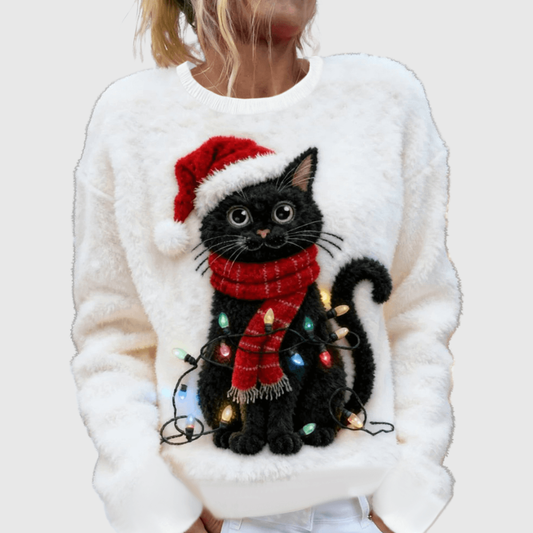 JOLLY | SWEET CHRISTMAS CAT ART PRINT CASUAL FLANNEL SWEATER