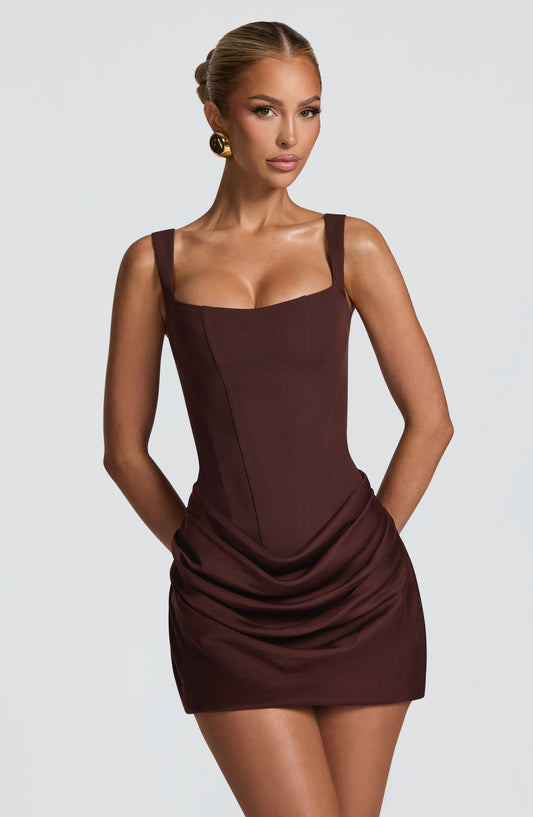 CORNELIA | PLUM BROWN MINI DRESS