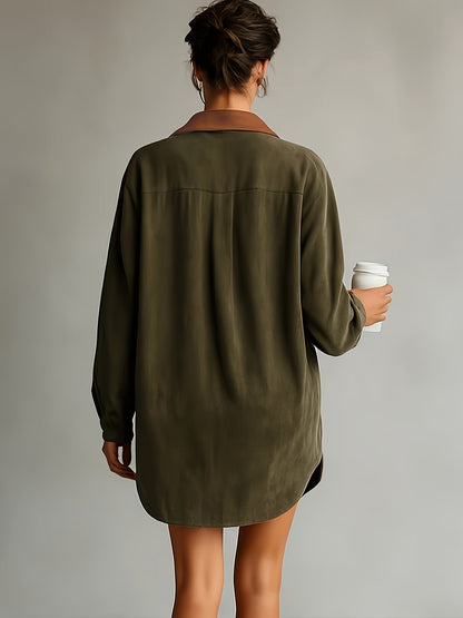 CHLOELAIN | SOLID COLOR COLLAR LONG SLEEVE MINI DRESS