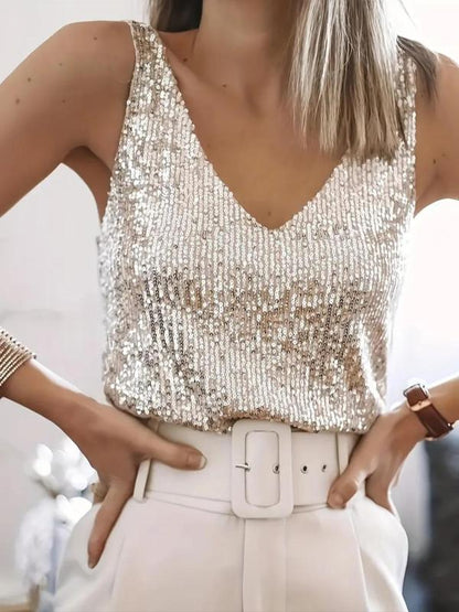 LUCIE | SPARKLING SEQUIN V NECK TOP FOR EVENING GLAM